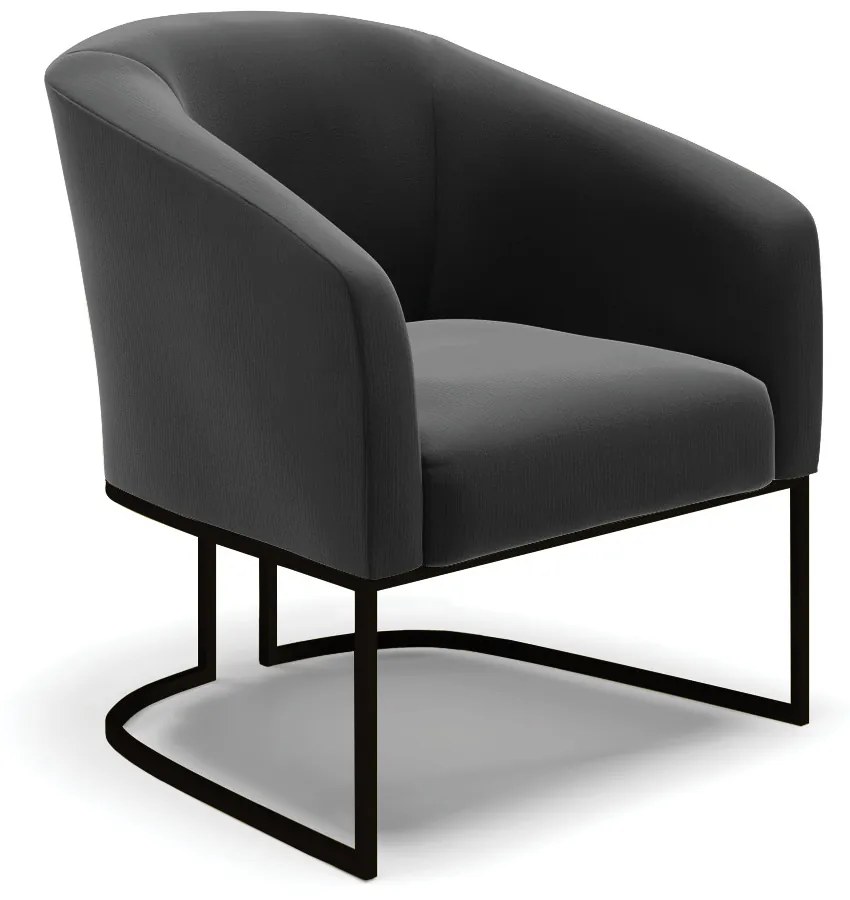 Sofá Namoradeira e Poltrona Base Industrial Preto Stella Suede D03 - D'Rossi - Preto