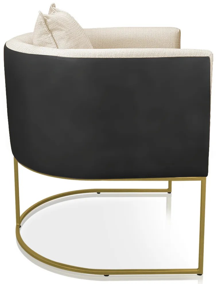 Poltrona Paola Corano Preto com Linho Base Metálica Dourado D03 - D'Rossi - A19 Grosso Bege