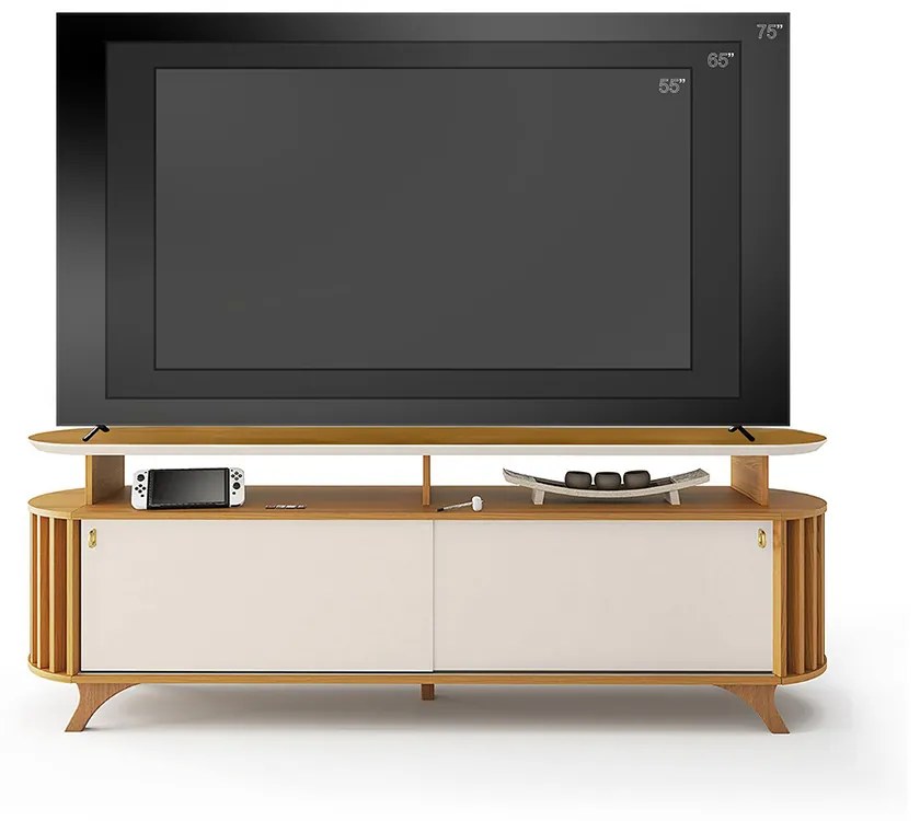 Rack para Sala Bancada de TV 70 Pol 181,5cm Riley H01 - D'Rossi - Cinamomo e Off White