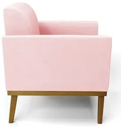 Poltrona Base Madeira Castanho Kit 2 Maressa Suede Rosa Bebê - Ibiza