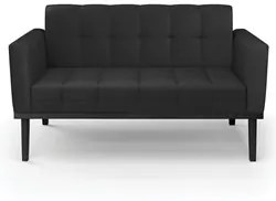 Sofá Namoradeira e 2 Poltronas Base Madeira Preto Ana Sintético Preto