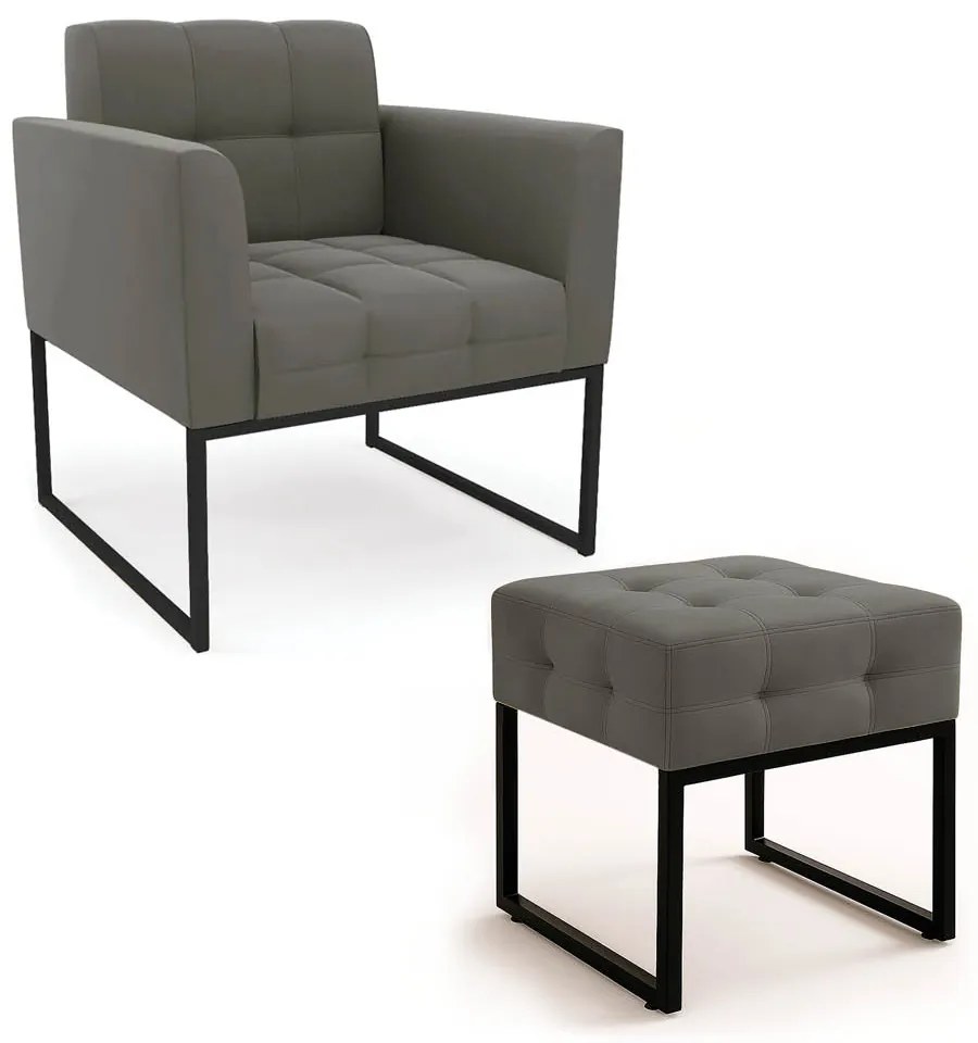 Poltrona Sala e Puff Decorativo Industrial Elisa Suede D03 - D'Rossi - Grafite