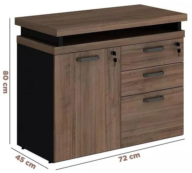 Armário Baixo Balcão para Escritório 1 porta 3 gavetas