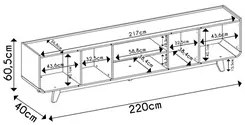 Rack Para Sala Bancada de TV 75 Pol 220cm Collie D04 Off White/Freijó