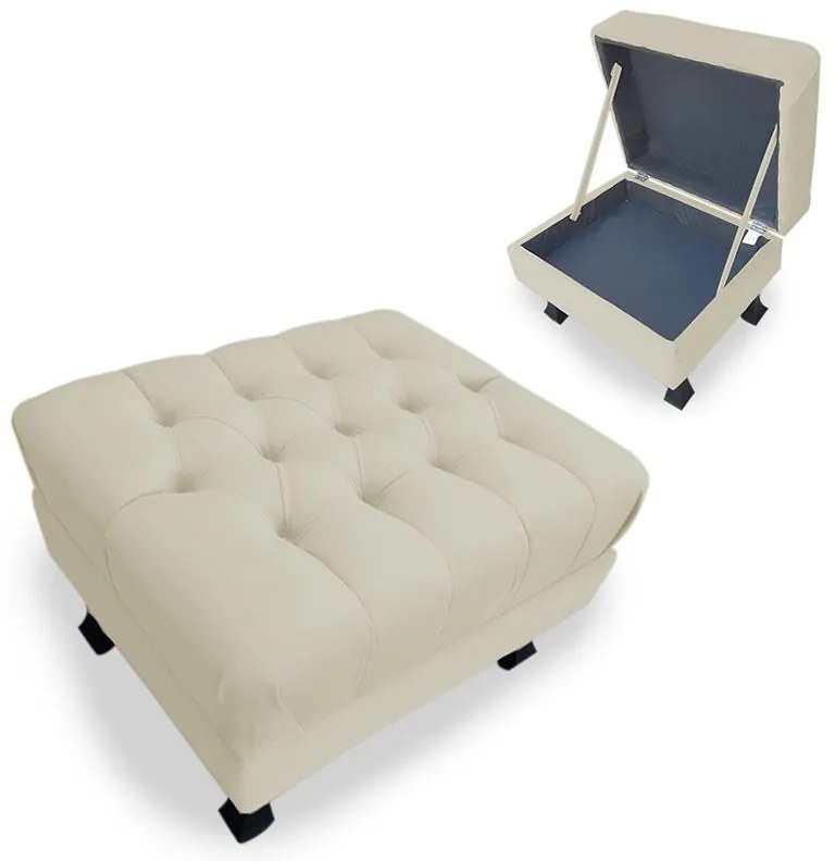 Puff Baú Decorativo Luis XV Capitonê 60x50cm Suede Bege - Sheep Estofados - Bege