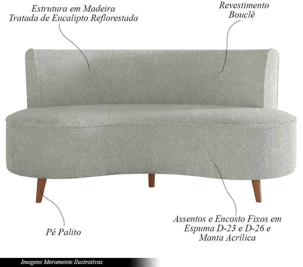 Sofá Living 2 Lugares 135cm Aang Pés Palito Bouclê Cinza G33 - Gran Belo