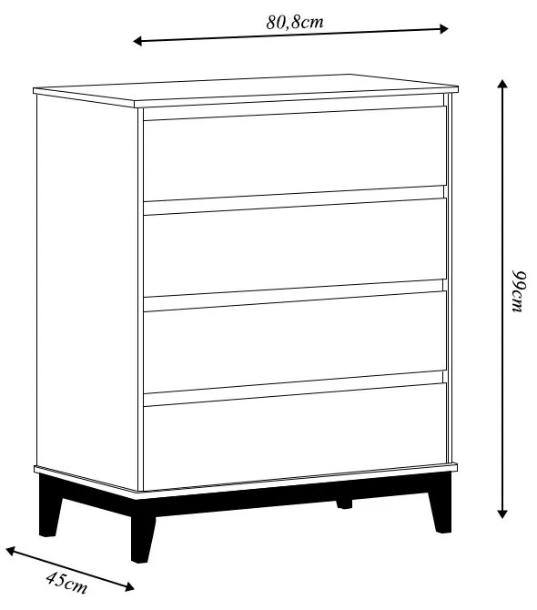 Cômoda Decorativa MDF Cullen 4 Gavetas Freijó - G74 - Gran Belo