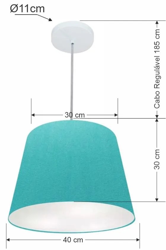 Lustre Pendente Cone Md-4155 Cúpula em Tecido 30/40x30cm Azul Turquesa - Bivolt