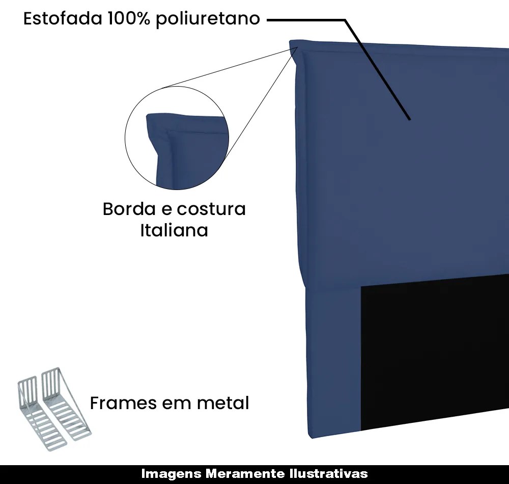 Cabeceira Decorativa Casal 1,40M Trento Suede Azul Marinho G63 - Gran Belo