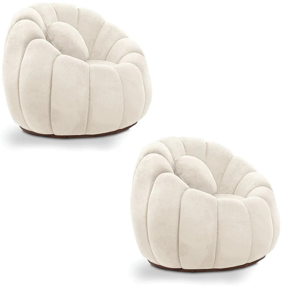 Poltrona Decorativa Orgânica para Sala Kit 2 Cloud Bouclê E03 - D'Rossi - Bege