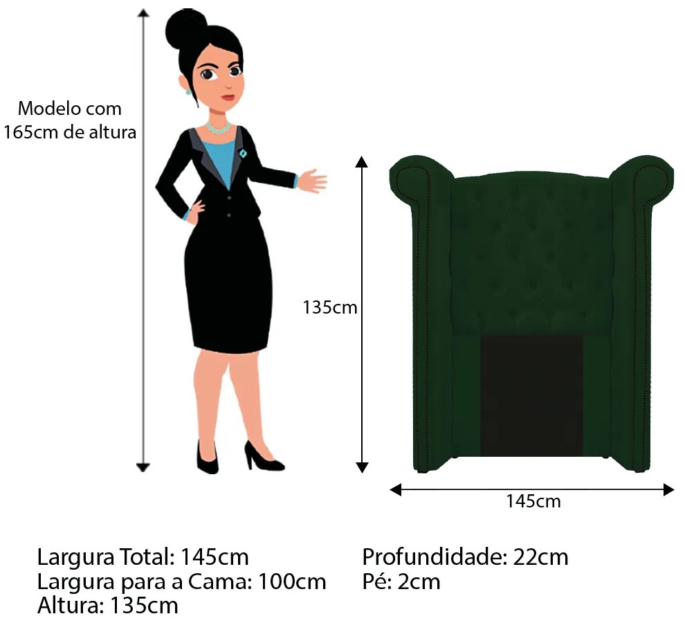 Kit Cabeceira e Calçadeira Veneza 100 cm Solteiro Suede Verde - ADJ Decor