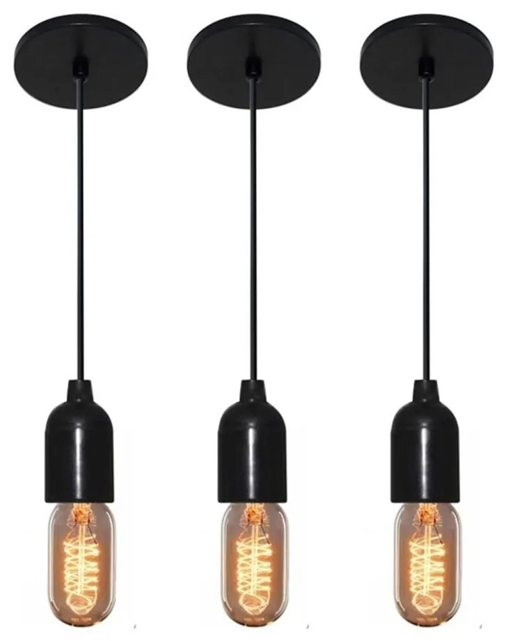 Kit/3 Luminária Lustre Retro Md-4149 Suporte Para Lâmpada / Não Inclusa - Bivolt