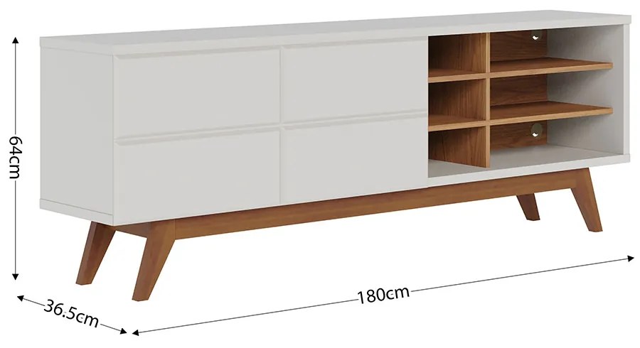 Rack para Sala Bancada de TV 70 Pol 180cm Cinthia C04 - D'Rossi - Off White Matte e Freijó