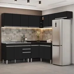 Armário de Cozinha Modulado de Canto 7 Peças CP21 com Pia Inox Preto -