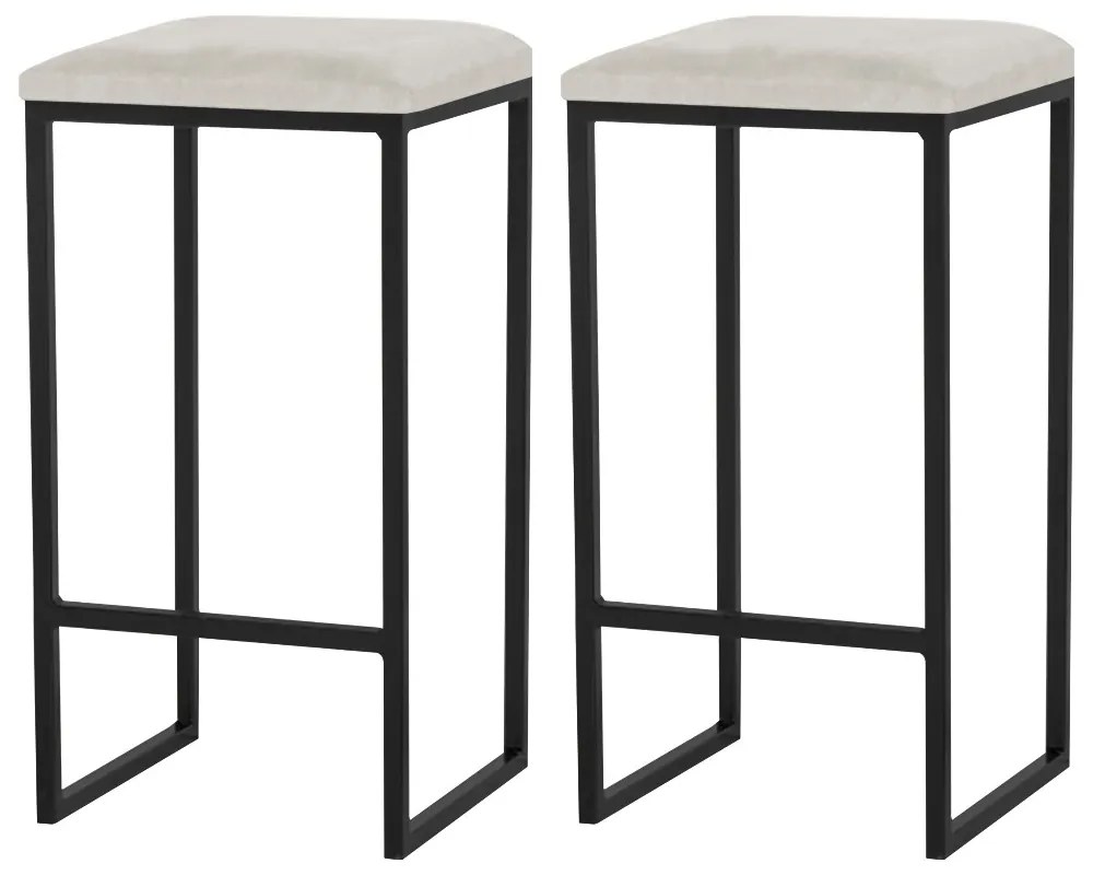 Kit 2 Banqueta Decorativa Billie Base Preta Suede Bege G41 - Gran Belo