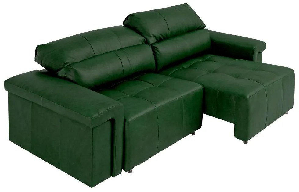 Sofá Retrátil e Reclinável 3 Lugares Maitê 226 cm Couro Verde G43 - Gran Belo
