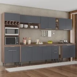 Armário de Cozinha Com Tampo CP07 340cm Pérola Freijó/Grafite Z34 - Mp