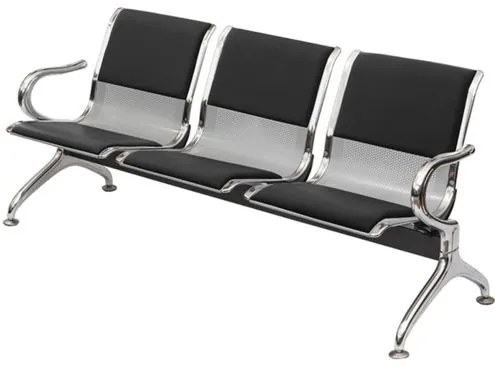 Longarina Montreal 3 Lugares Cinza com Almofada Estrutura Aço Cromado 173 cm - 74403 Sun House