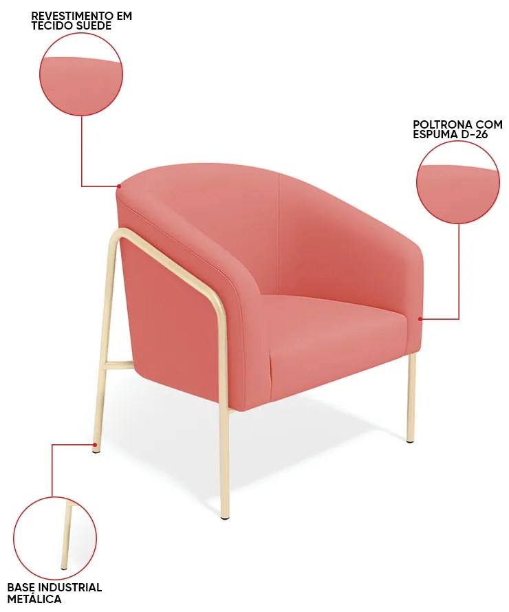 Poltrona Sala Industrial Alta Champanhe Kit 2 Stella Suede D03 - D'Rossi - Rose