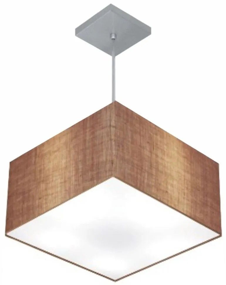 Lustre Pendente Quadrado Md-4020 Cúpula em Tecido 21/35x35cm Palha - Bivolt
