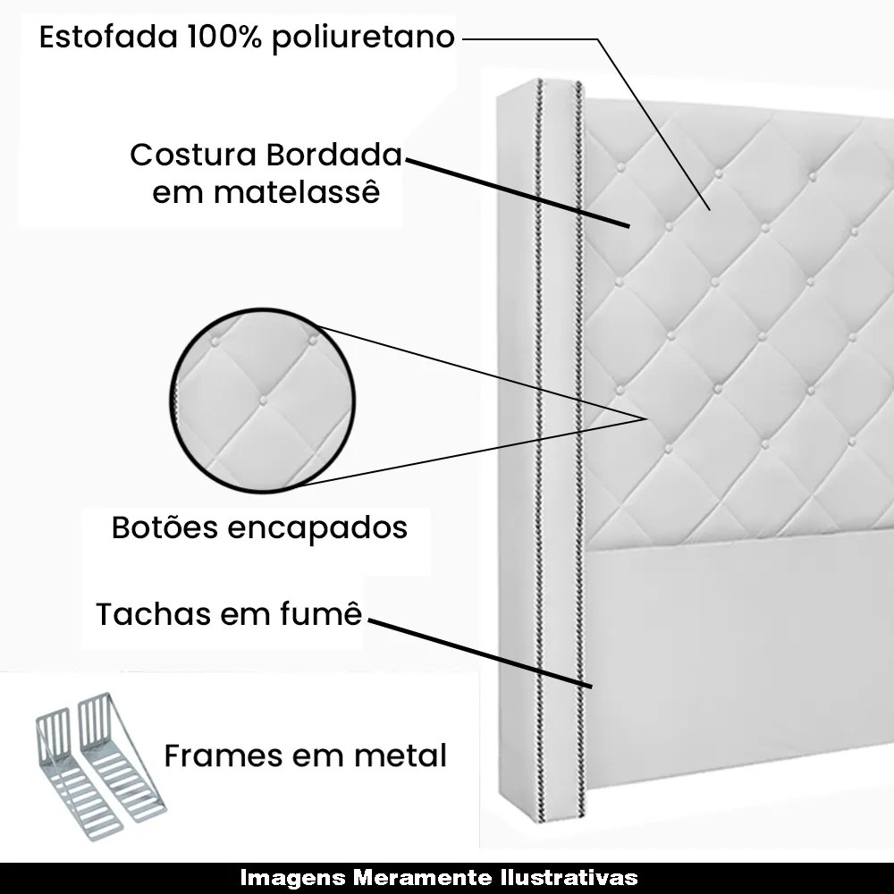 Cabeceira Decorativa Casal 1,64M Loewe PU Branco G63 - Gran Belo