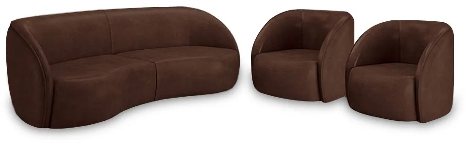 Conjunto Sofá Sala de Estar Bipartido 288cm e 2 Poltronas Clarke PU Marrom Manchado G45 - Gran Belo