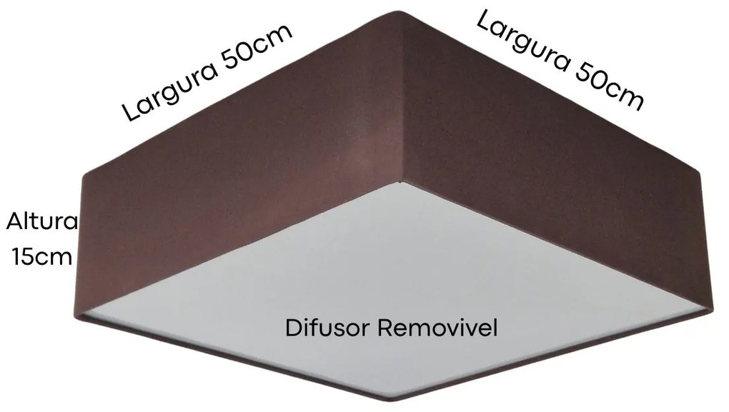 Lustre Plafon Sobrepor Quadrado Vivare CQF5015LC Cúpula em Tecido Cor Café 50x50x15cm