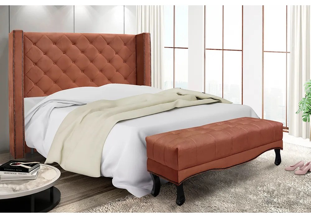 Cabeceira Cama Box King 195cm e Recamier Vicenza Veludo S04 - D'Rossi - Cobre