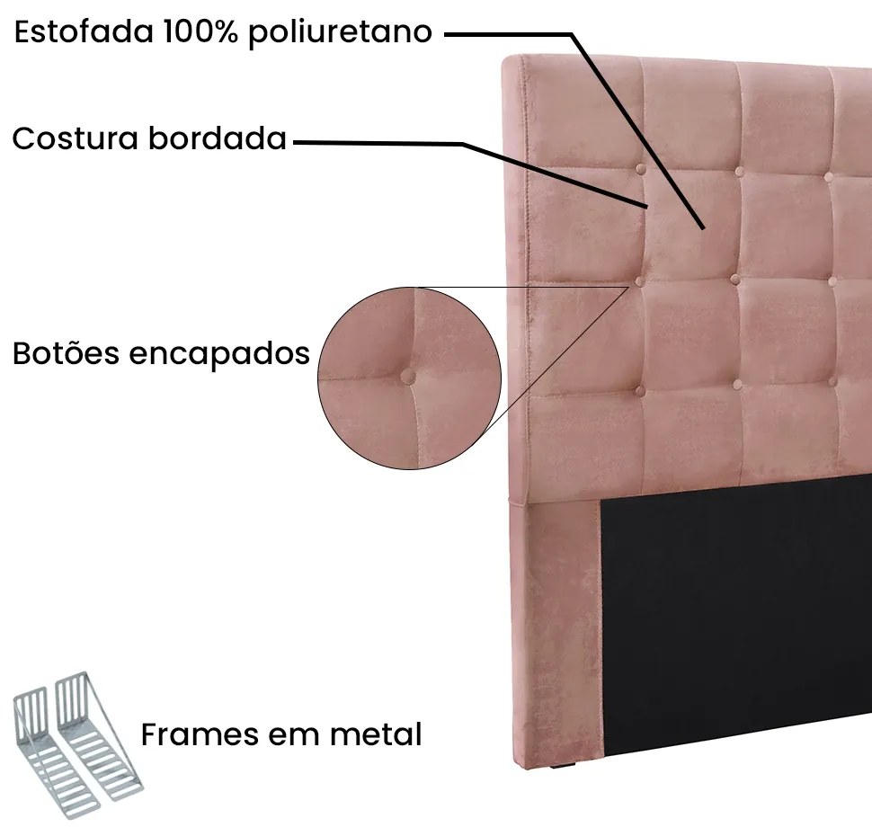 Cabeceira Cama Box Queen 160 cm Verona Veludo S04 - D'Rossi - Rosa