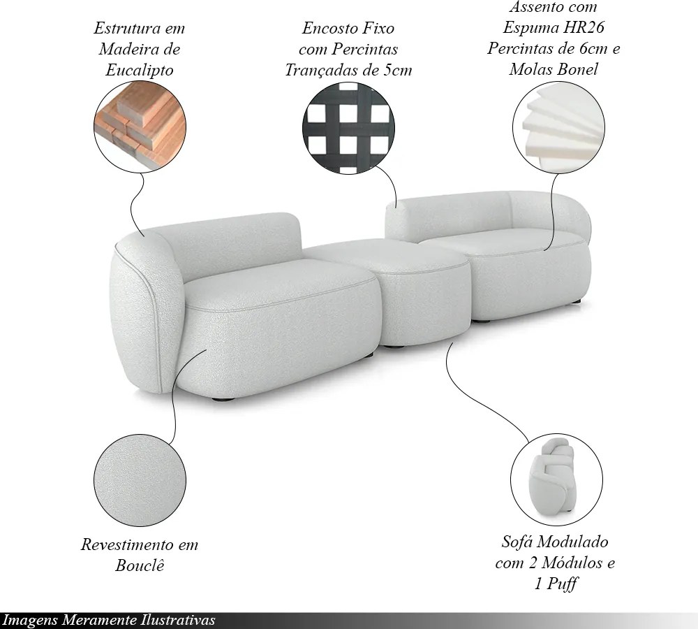 Sofá Versátil Sala de Estar Egito 382cm Modulado Bouclê Cinza G52 - Gran Belo