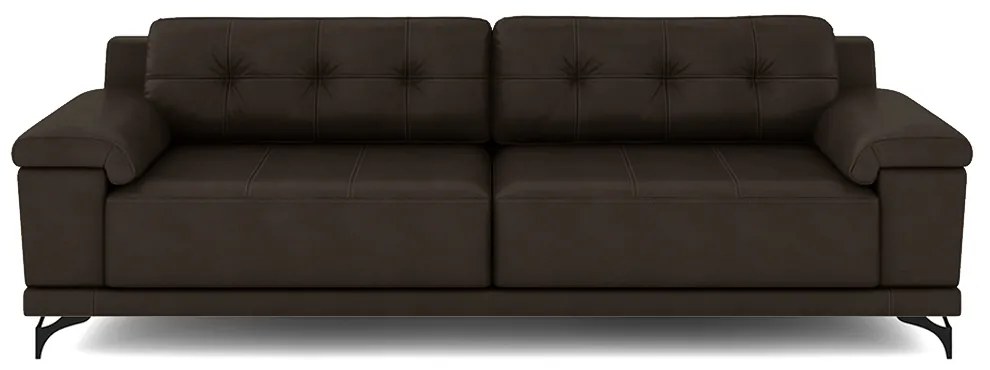 Sofá Living 3 lugares 232cm Agostino Pés Design em Ferro Couro Marrom G52 - Gran Belo