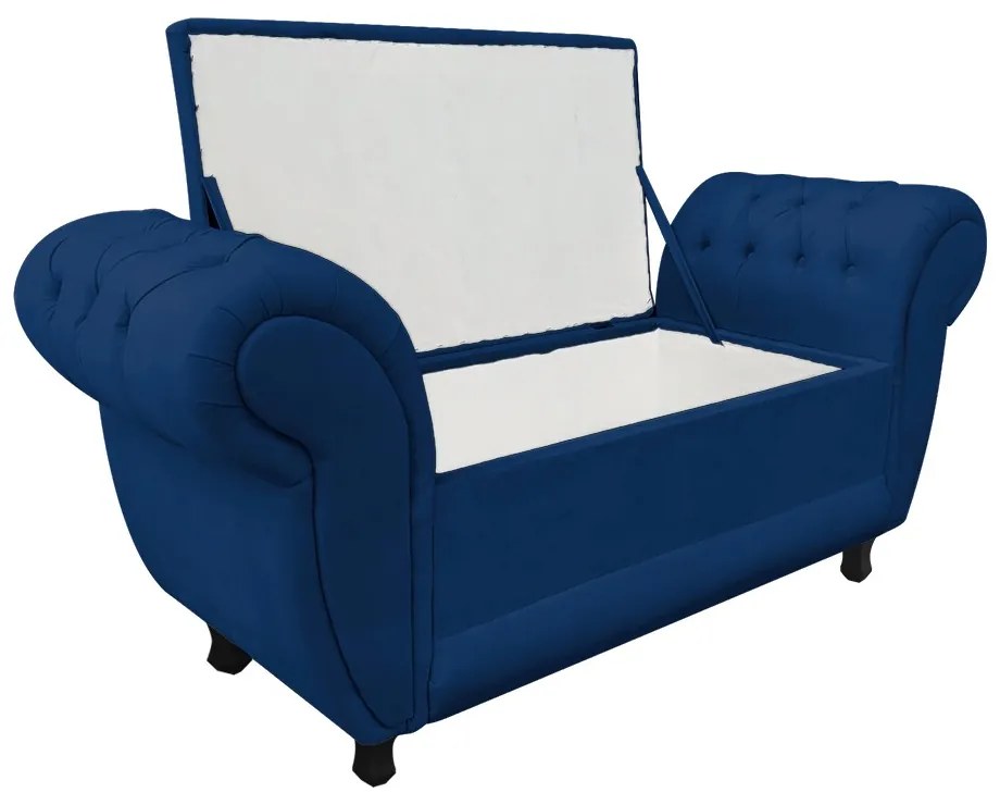 Recamier com Baú Grécia Namoradeira Calçadeira 195 cm Suede Azul Marinho D'Rossi