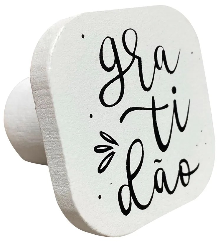 Gancho Suporte Decorativo de Madeira Gratidão Branco 6x6x5 cm - D'Rossi