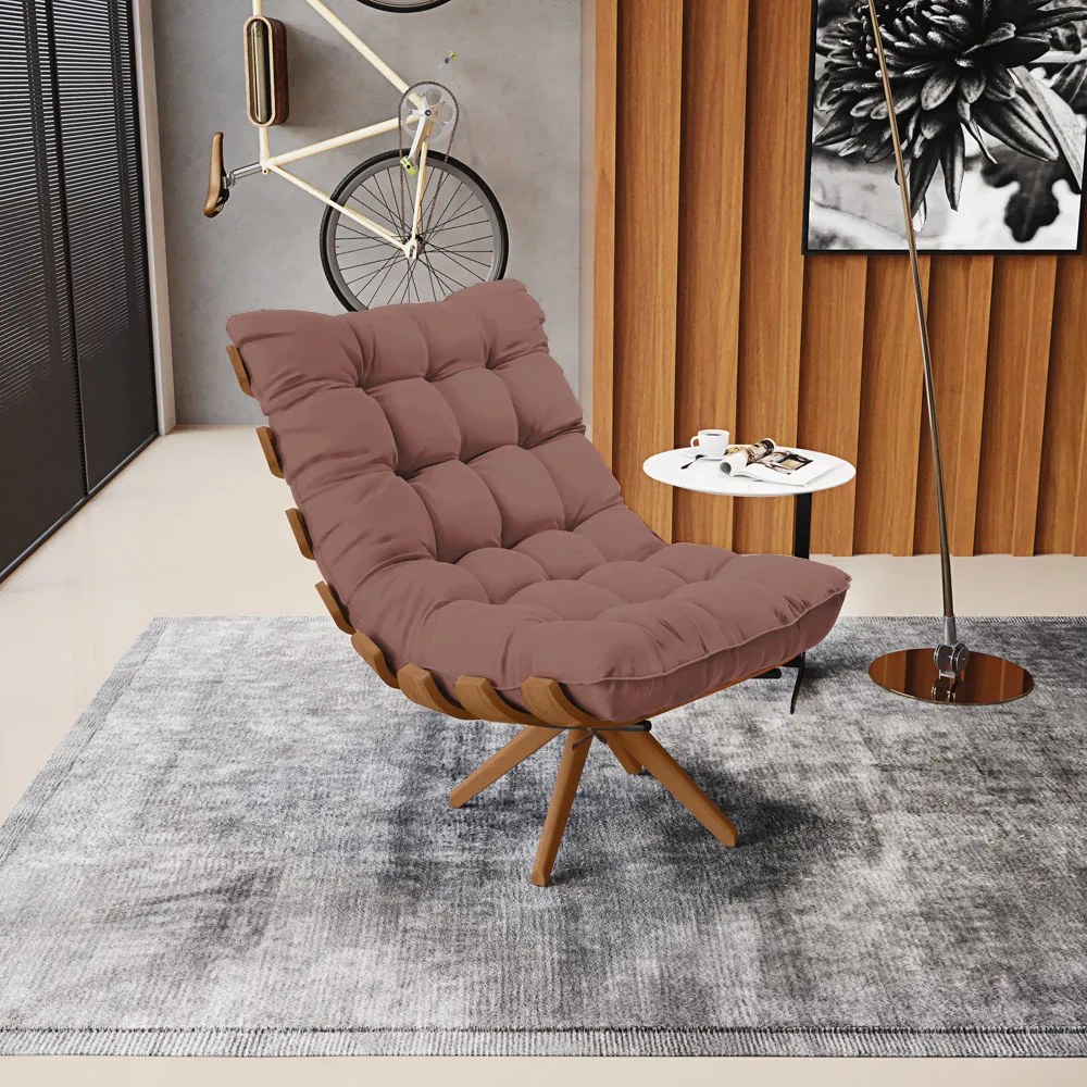 Poltrona Giratoria Costela Kit 2 Veludo Base de Madeira MA30 M11 - D'Rossi - Rose