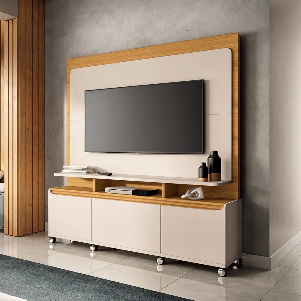 Home Estante para TV de até 70 Polegadas 2 Portas e 1 Gaveta MDP/MDF Mania OffWhite/Cinamomo G26 - Gran Belo