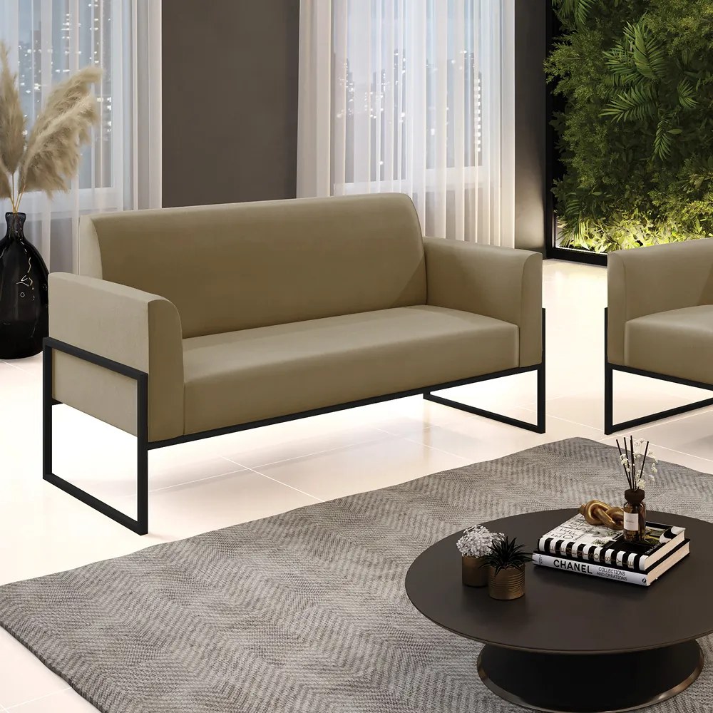 Sofá Namoradeira Base Industrial Alta Preto Marisa Suede D03 - DRossi - Marrom Rato