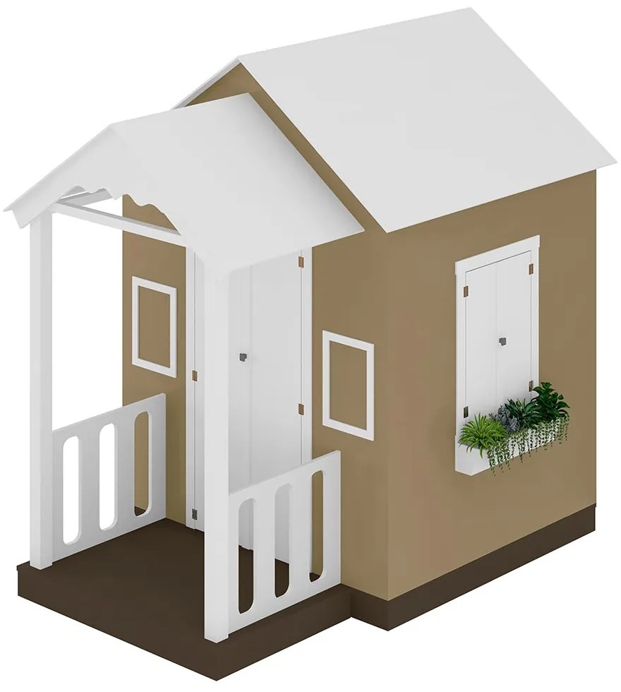 Casinha de Brinquedo MDF com Varanda Artesanal Branco/Bege L12 - Gran Belo