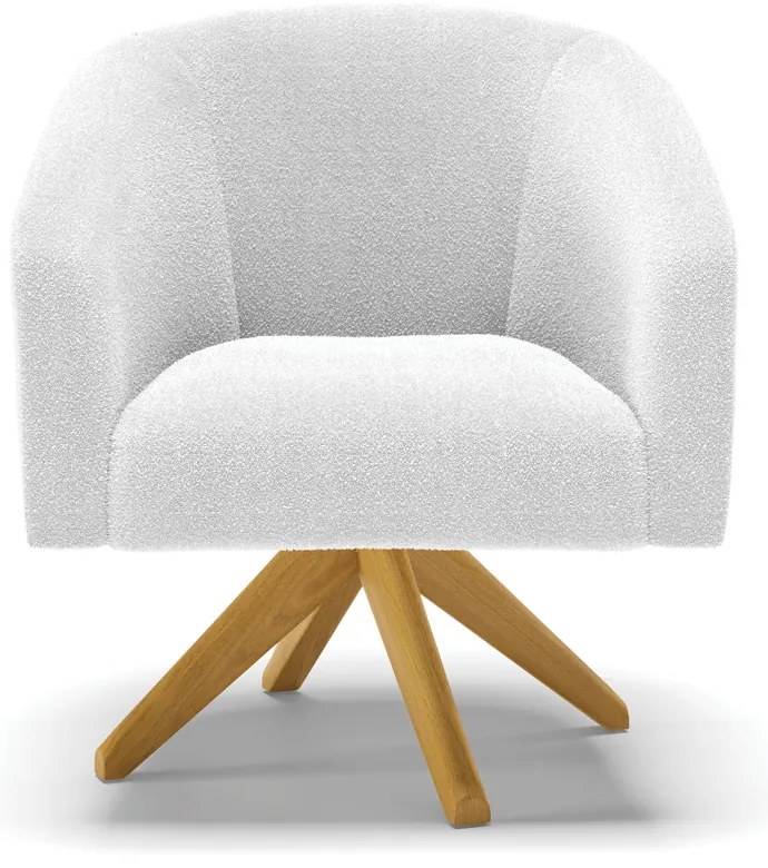 Poltrona Sala Decorativa Giratória Madeira Stella Bouclê D03 - D'Rossi - Off White