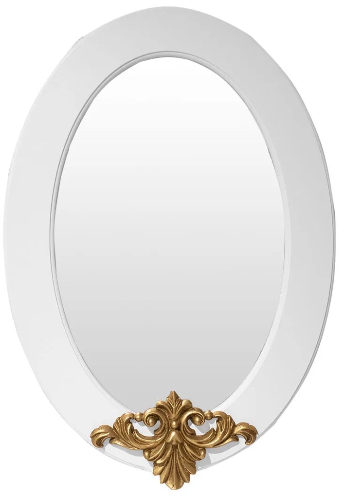 Espelho Lavanda Oval - Branco com Entalhe Dourado Envelhecido Provençal Kleiner