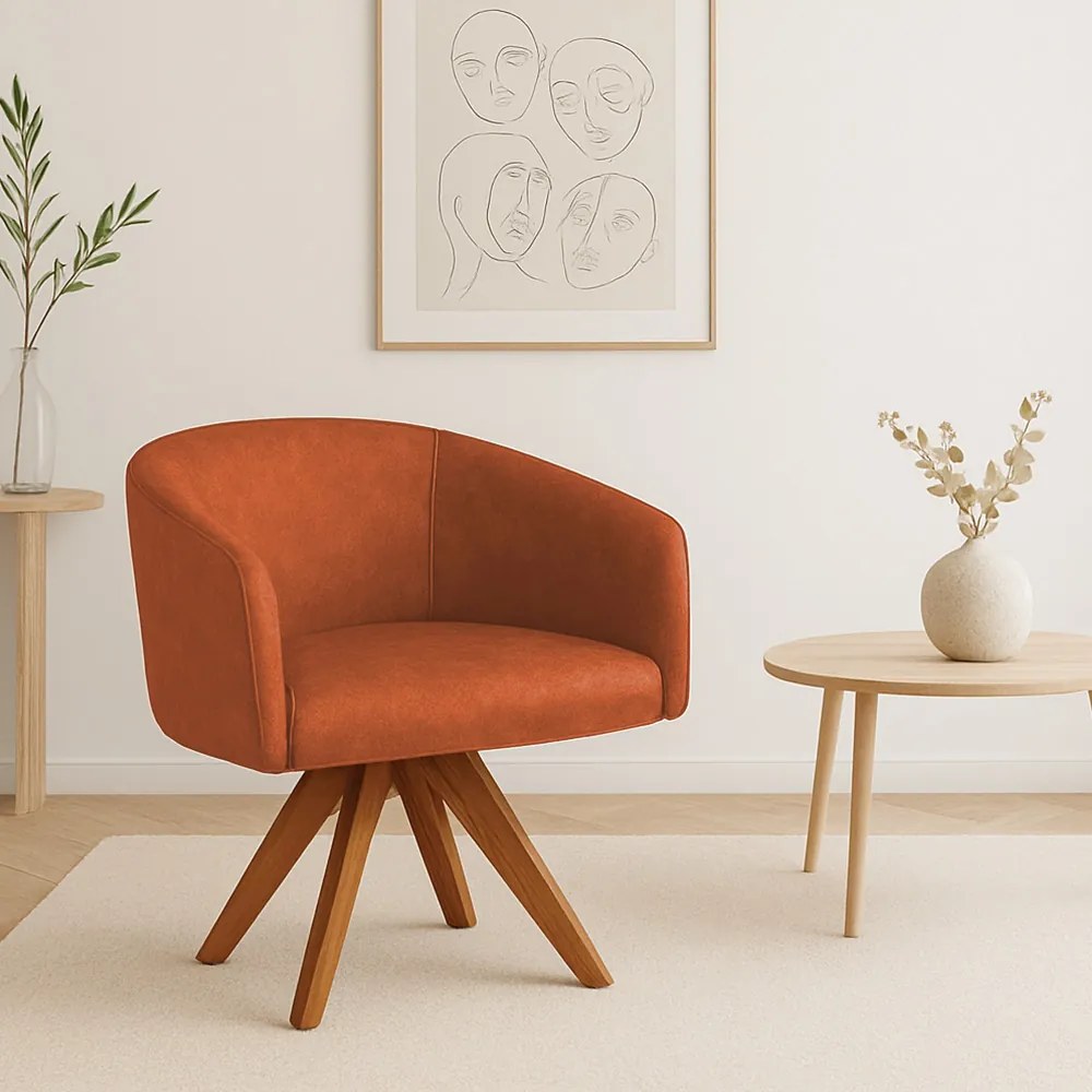 Poltrona Sala Base Giratória Madeira Arielle Sintético Pu Nozes D03 - D'Rossi