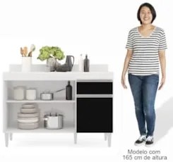 Armário Aéreo Virgínia e Balcão com Tampo 120cm Arizona Branco/Preto -