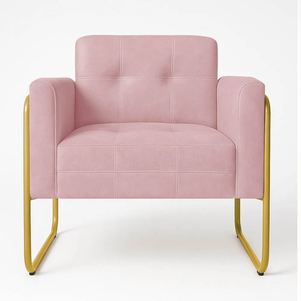 Poltrona Sala Industrial Alta Tubo Dourado Elisa Veludo D03 - D'Rossi - Rose