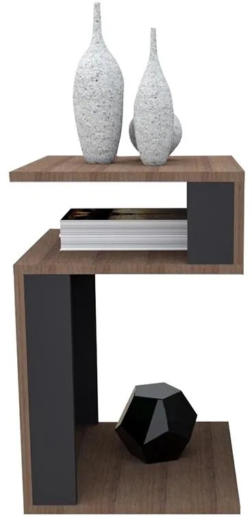 Mesa De Canto Para Sala Com 3 Prateleiras - Nogueira/preto