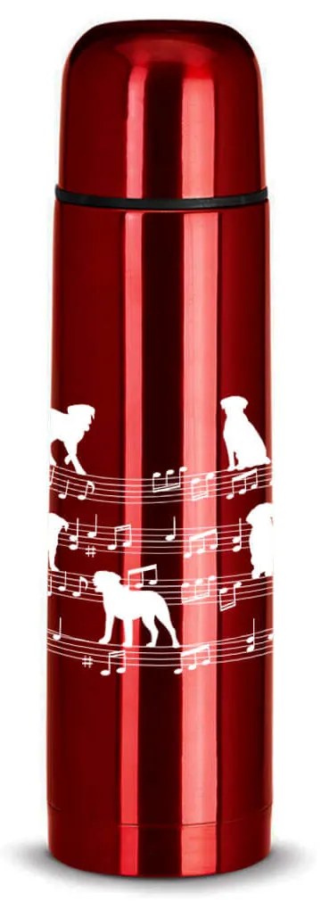 Garrafa Térmica 500ml Cachorro Musical Cromado Água Café Chá - Vermelho