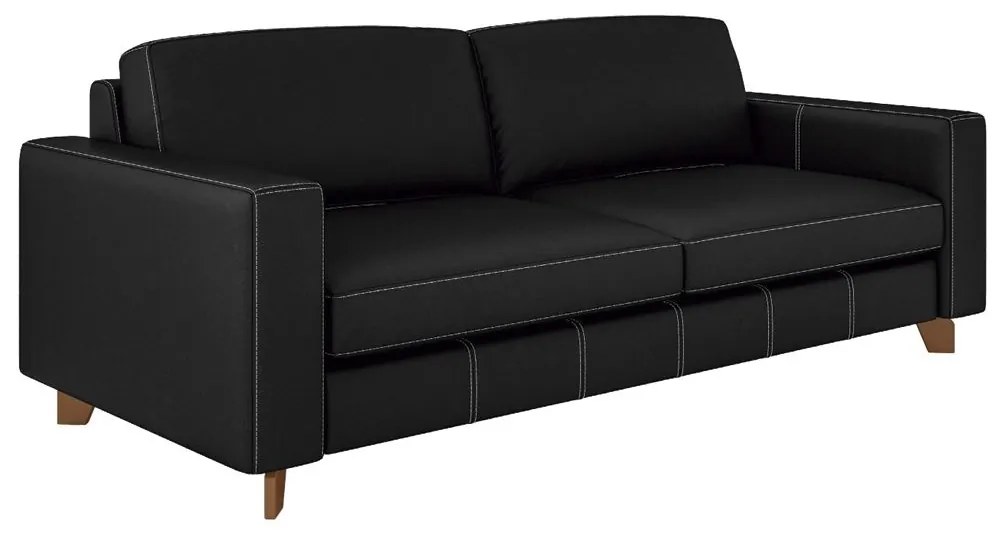 Sofá 4 Lugares Sala de Estar Recepção 280cm Presley Couro Preto G52 - Gran Belo