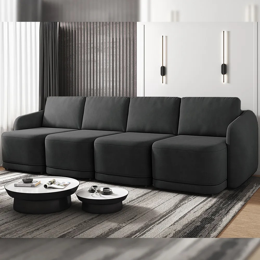 Sofá Cama Modulado Retrátil e Reclinável Decorativo Varsóvia 396cm Veludo Cinza Chumbo G33 - Gran Belo
