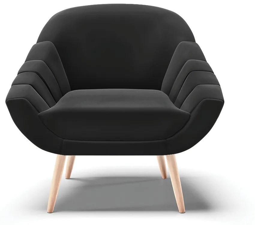Kit 01 Namoradeira 02 Lugares e 02 Poltronas Giovana Suede Preto Pés Palito Natural - D'Rossi
