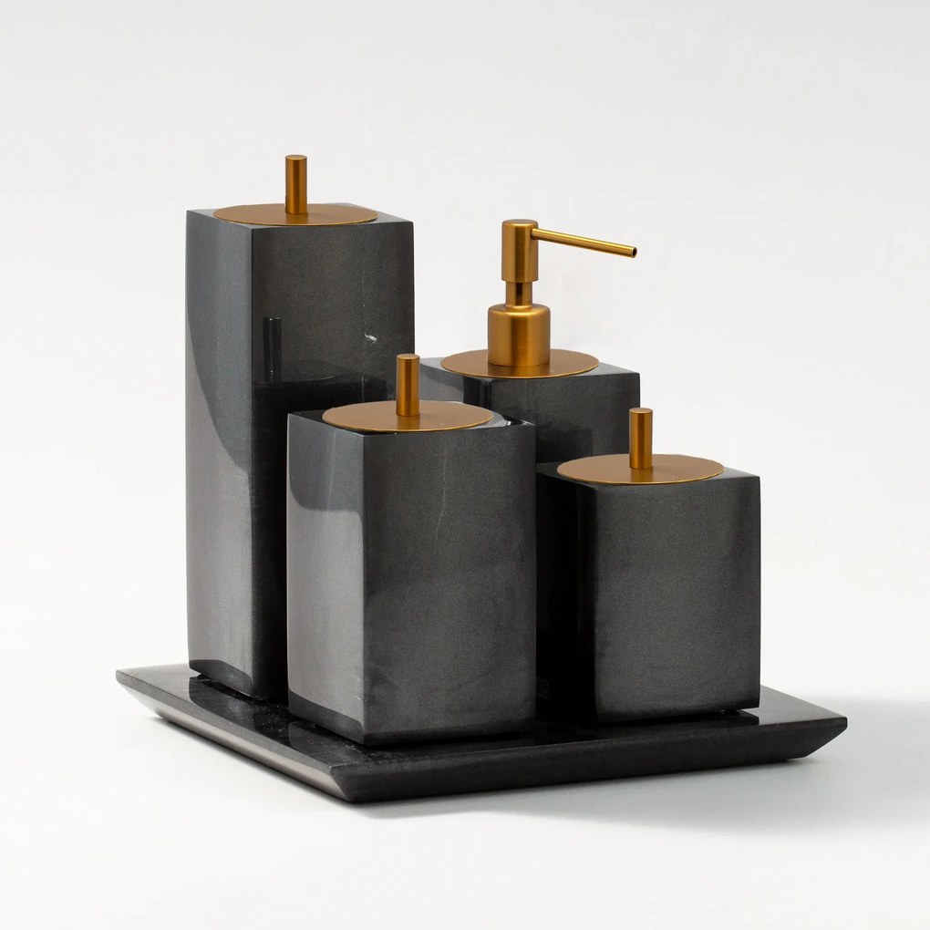 Conjunto Banheiro 4 Pçs Resina - Chumbo - Ouro Escovado Chumbo - Ouro Escovado