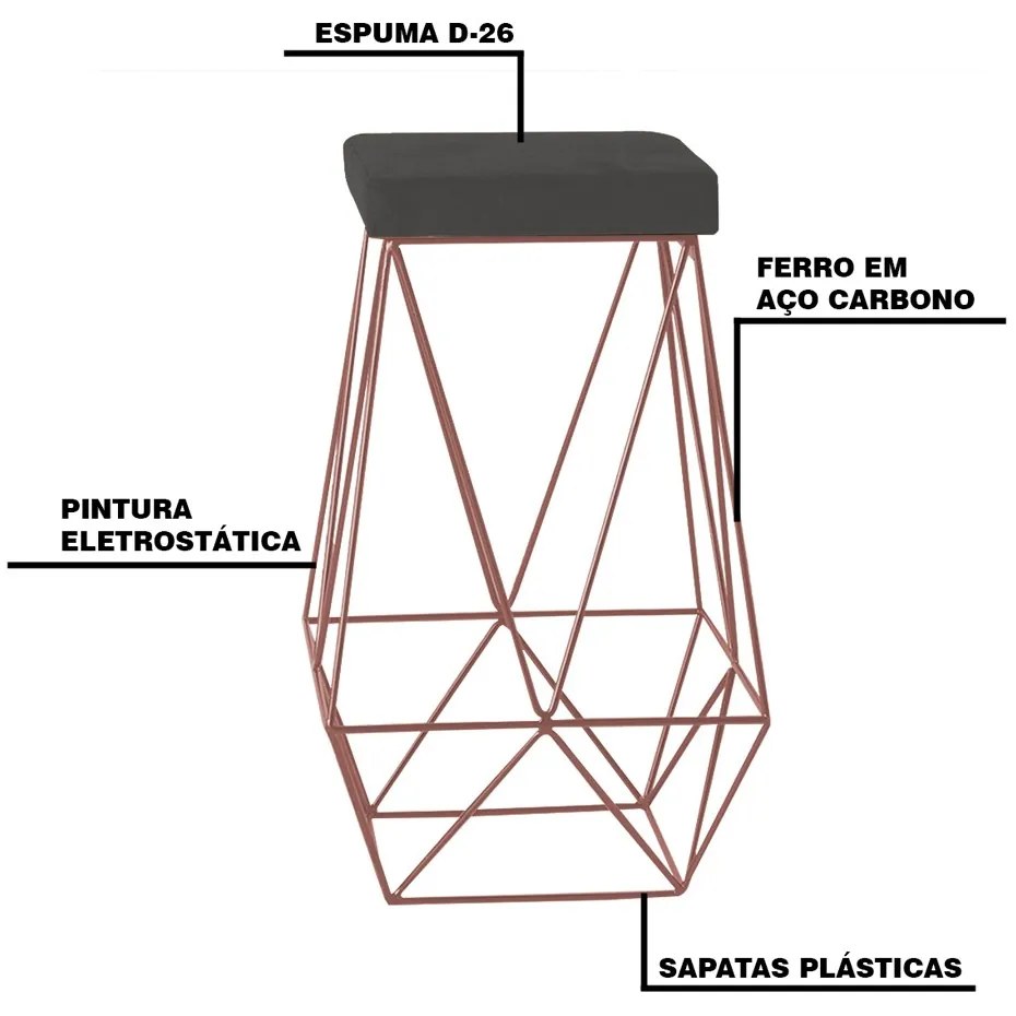 Kit 2 Banqueta Decorativa Kathy Base Bronze Suede Cinza G41 - Gran Belo