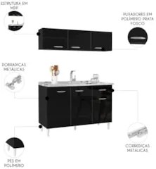 Armário de Cozinha CP01 Com Pia Inox Classic Z46 Preto - Mpozenato